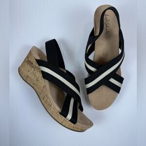 Life Stride Dream Big Criss Cross Slingback Wedge Sandals Black & Cream Size 11